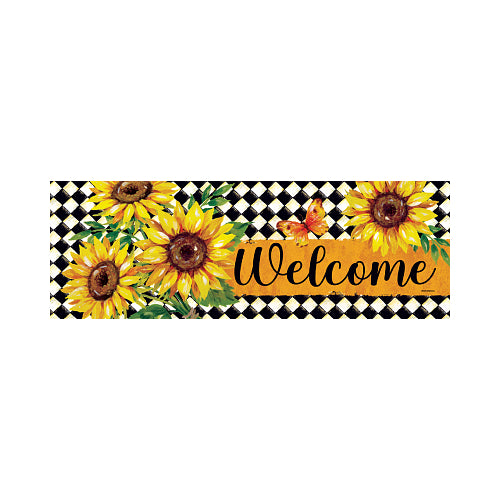 Sunflower Harlequin fall yard sign with sunflowers, butterfly, and Welcome script