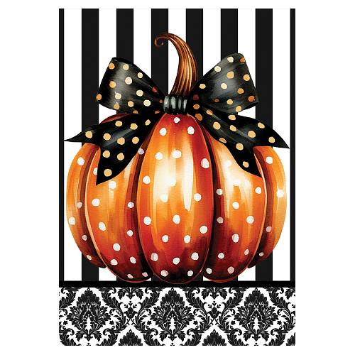 Elegant Pumpkin polka-dot standard size Fall house flag with black bow