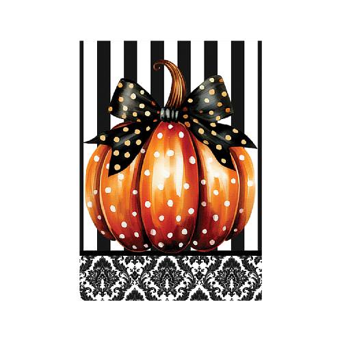 Elegant Pumpkin polka-dot garden size Fall flag with black bow for garden decor