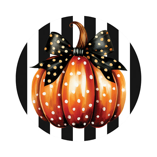 Elegant Pumpkin suncatcher with a glossy polka-dot pumpkin and black-and-gold bow