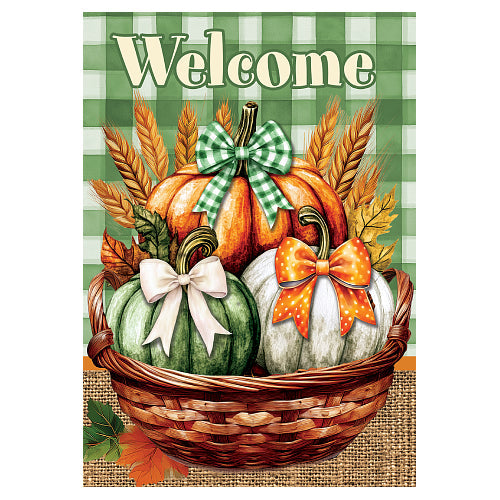 Pumpkin Bows Basket standard fall house flag with pumpkin basket and bow design