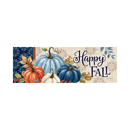 Decorative, PVC yard sign with pumpkins and 'Happy Fall' text on a white background