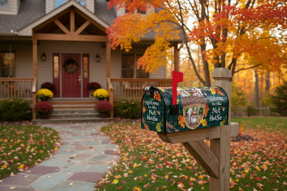 Nuthouse Squirrel Fall magnetic mailbox cover with squirrels and acorn nut house