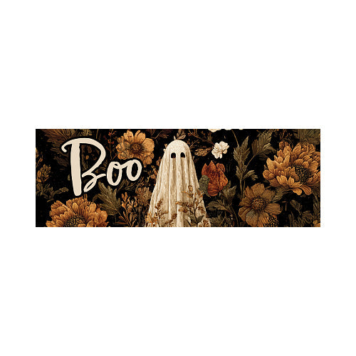 Vintage Ghost Signature Sign PVC yard sign with floral ghost and pumpkins design