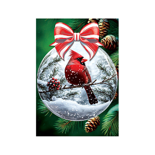 Cardinal Ornament garden size Christmas flag with red bow and pinecones