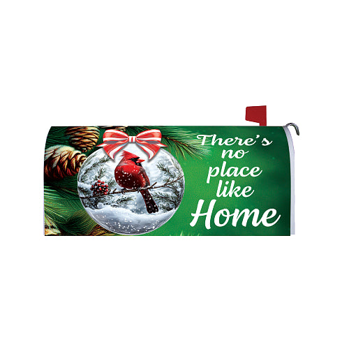 Cardinal Ornament Christmas magnetic mailbox cover with There's No Place Like Home text