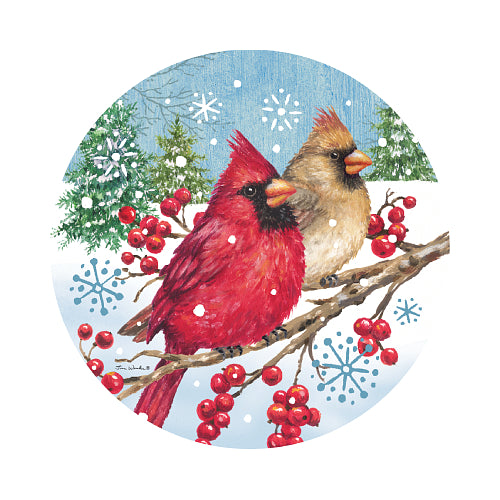 Winter Cardinals suncatcher with cardinals on a snowy berry branch