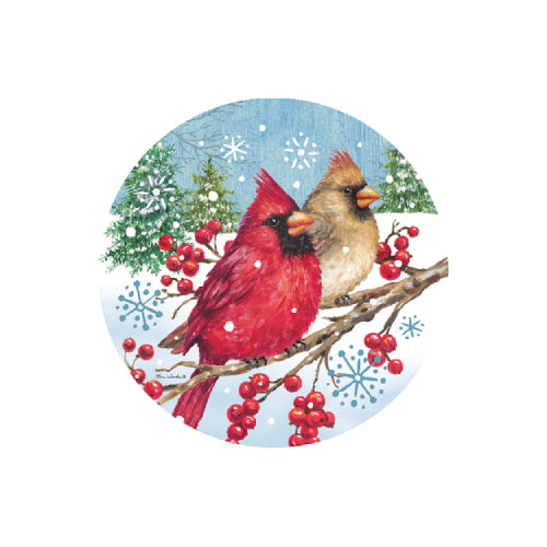 Winter Cardinals 8 inch translucent PVC window suncatcher