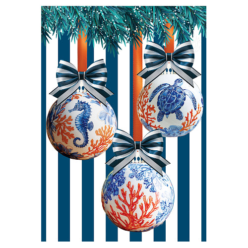 Coastal Ornaments standard size Christmas flag with seahorse, sea turtle, and coral