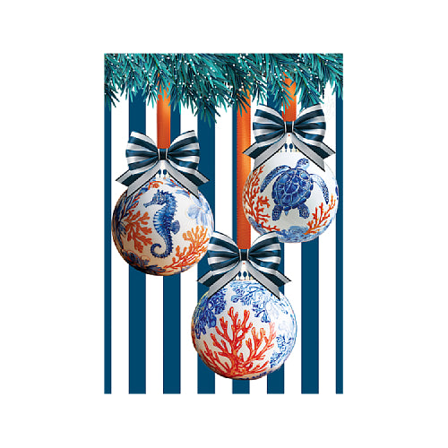 Coastal Ornaments garden size Christmas flag with seahorse, sea turtle, and coral