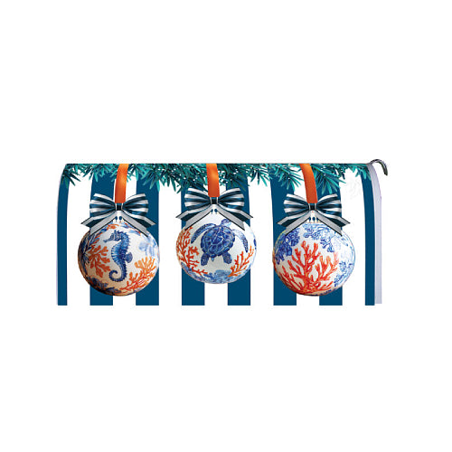 Coastal Ornaments Christmas magnetic mailbox cover with seahorse, sea turtle, and coral