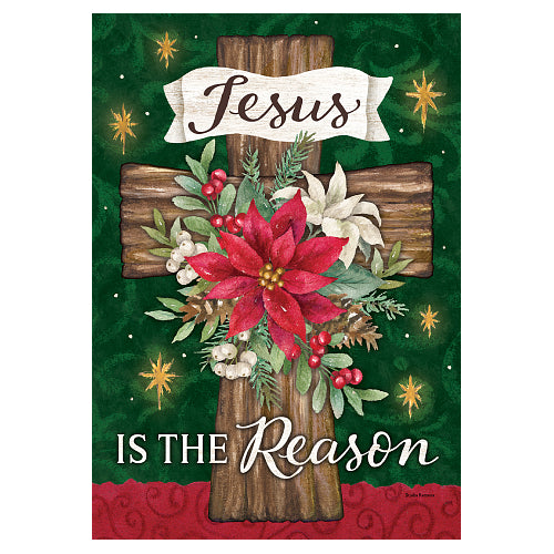 POINSETTIA CROSS Standard Size Christmas Flag - 28x40