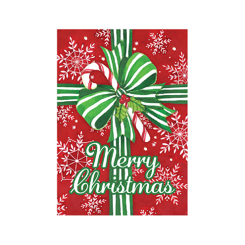 Pretty Present garden size Christmas flag with red gift-wrap design, 12 x 18 inches