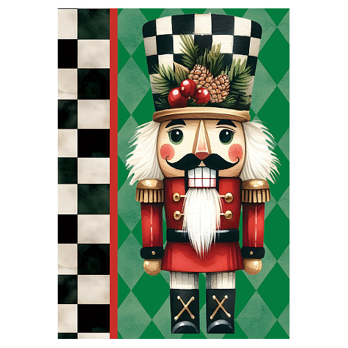 Checkered Nutcracker Christmas house flag, standard size 28x40