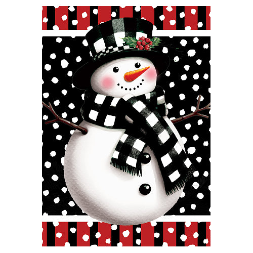 Checkered Snowman buffalo check winter house flag for front porch display