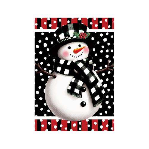 Checkered Snowman buffalo check winter garden flag for yard display