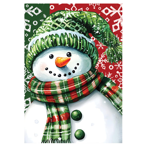 Red and Green Snowman standard size winter house flag with plaid scarf