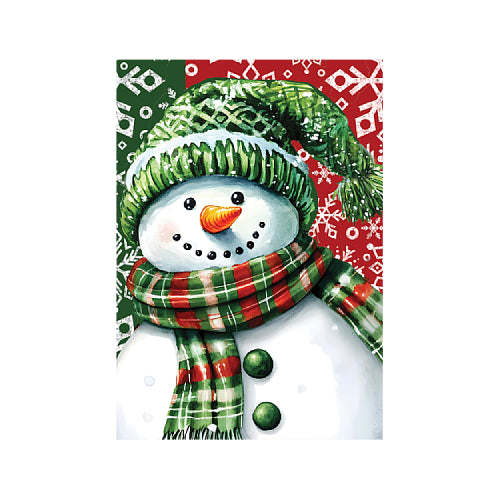 Red and Green Snowman garden size winter flag with plaid scarf