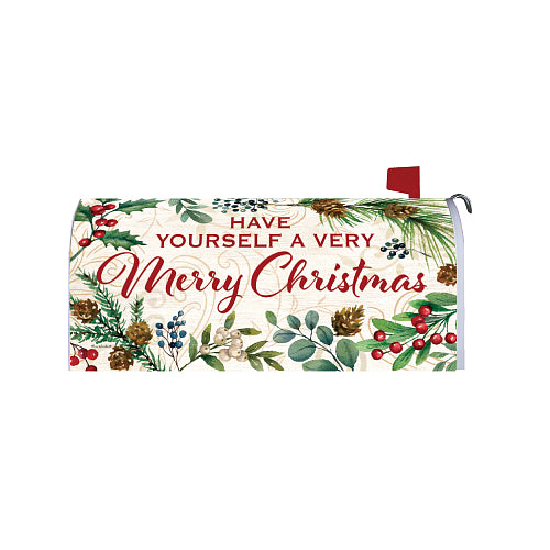 Very Merry magnetic Christmas mailbox cover on a mailbox