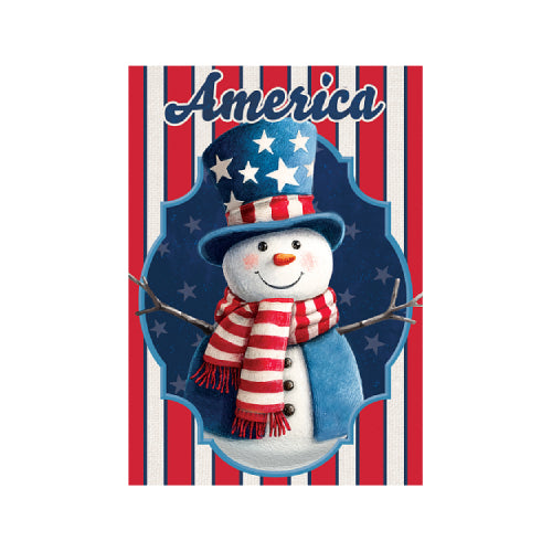 Patriotic Snowman garden size America flag with stars and stripes top hat