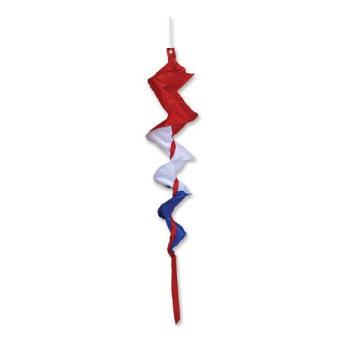 Patriotic Fusilli 35 Inch Spinning Windsock spiral tail spinner hanging outdoors