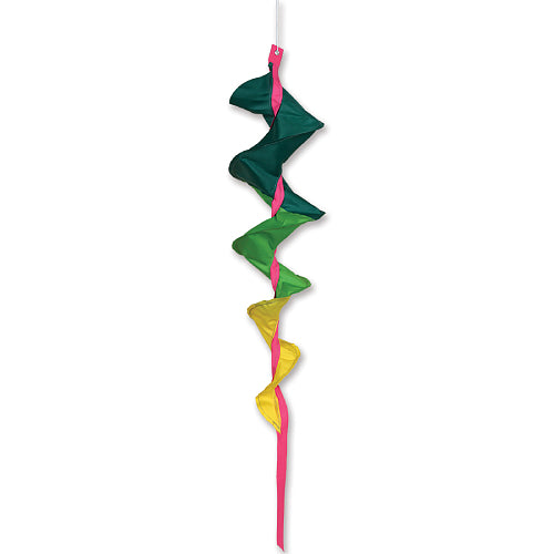 Green Fusilli 44 Inch Spinning Windsock spiral tail spinner hanging outdoors