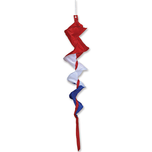 Patriotic Fusilli 44 Inch Spinning Windsock spiral tail spinner hanging outdoors