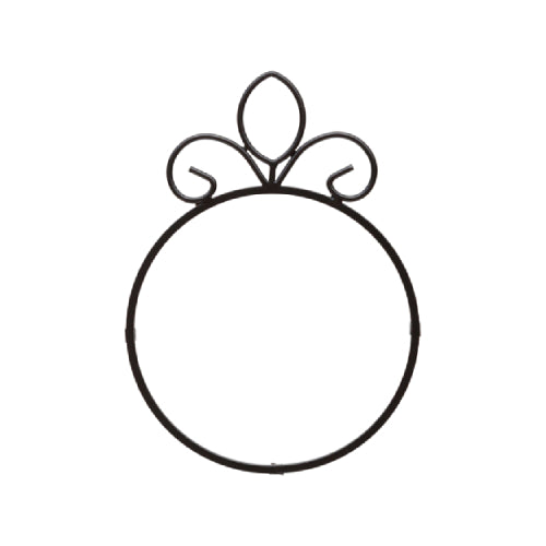 A black metal Suncatcher frame with a decorative scrollwork top and a large circular opening interchangeability