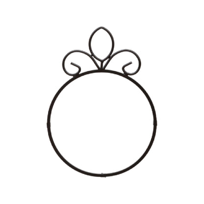 A black metal Suncatcher frame with a decorative scrollwork top and a large circular opening interchangeability