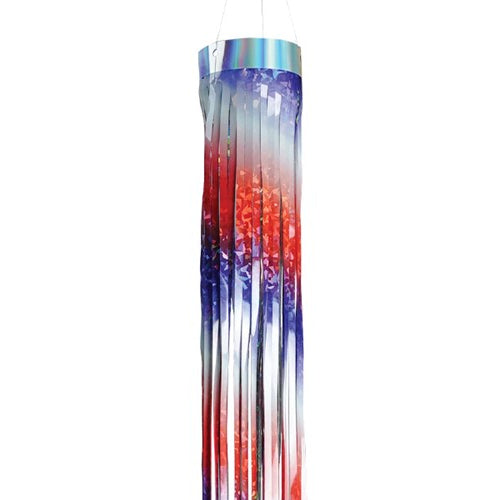 Close up of Patriotic, red, white and blue sparkling 51 inch mylar windsock