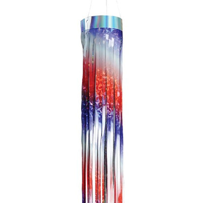 Close up of Patriotic, red, white and blue sparkling 51 inch mylar windsock