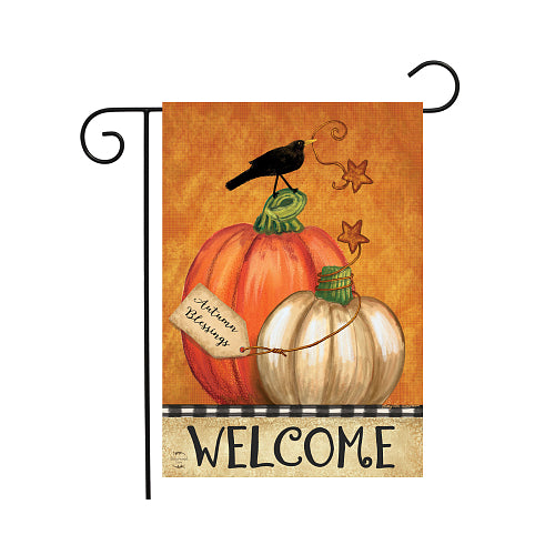Rustic Pumpkins fall garden flag with autumn harvest scene