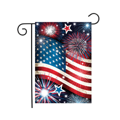 American flag with fireworks on a night-time background