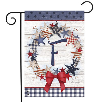 AMERICAN WREATH Monogram Garden Size Flags - 12" x 18"