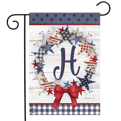 AMERICAN WREATH Monogram Garden Size Flags - 12" x 18"