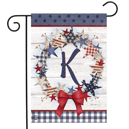 AMERICAN WREATH Monogram Garden Size Flags - 12" x 18"