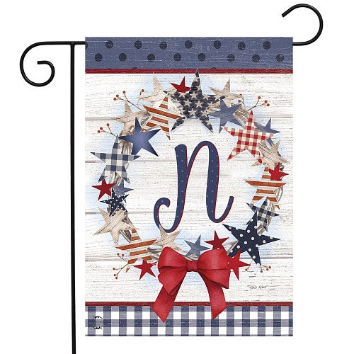 AMERICAN WREATH Monogram Garden Size Flags - 12" x 18"