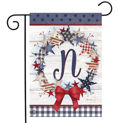 AMERICAN WREATH Monogram Garden Size Flags - 12" x 18"