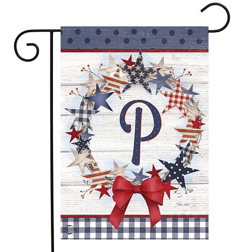 AMERICAN WREATH Monogram Garden Size Flags - 12" x 18"