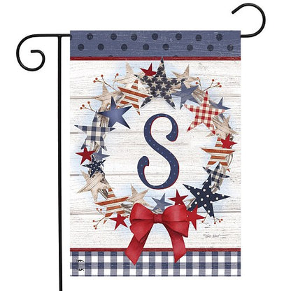 AMERICAN WREATH Monogram Garden Size Flags - 12" x 18"