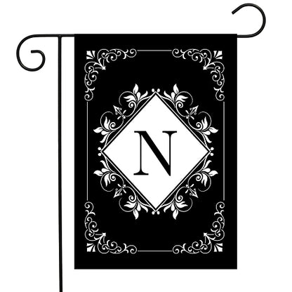 BLACK & WHITE Monogram Garden Size Flags - 12" x 18"