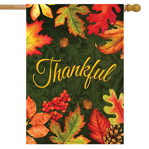 Thankful Leaves Thanksgiving flag with autumn foliage design, 28 x 40 inches