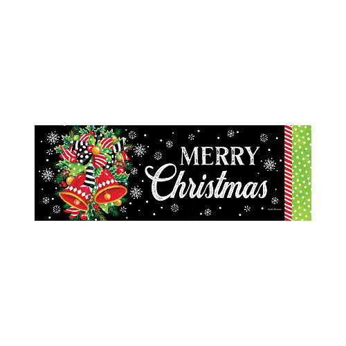 Christmas Bells Signature Sign yard sign, showing red checkered bells and white Merry Christmas script on black