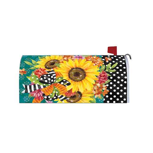 Sunflowers and Ribbons magnetic mailbox cover with sunflower and ribbon design