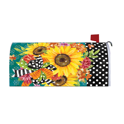 Sunflowers and Ribbons oversized magnetic mailbox cover, fall sunflower design