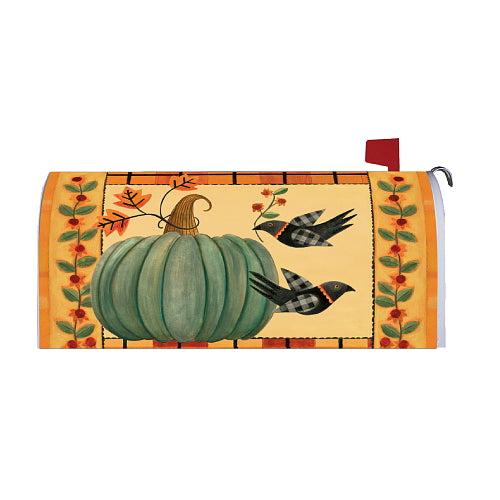 FOLK ART PUMPKIN Oversized Mailbox Cover - large magnetic cover with folk art pumpkin design by Custom Decor