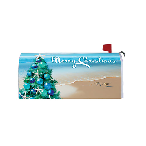 Beach Tree standard mailbox cover with Christmas tree and sandpipers