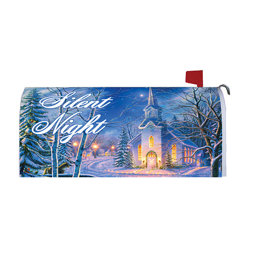 Winter Church oversized mailbox cover with Silent Night and glowing church
