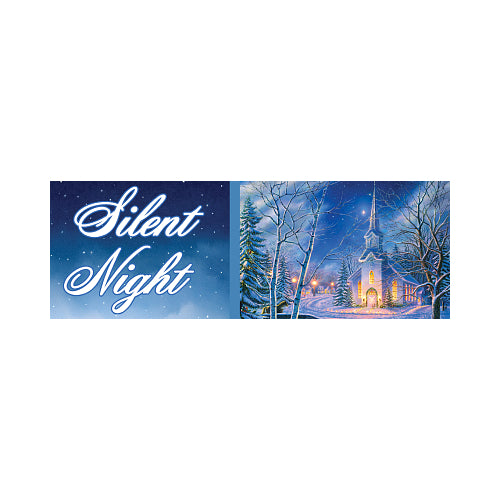 Winter Church 15 x 5 Signature Sign yard sign with Silent Night and church