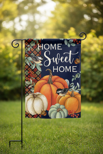 Pumpkin Home garden flag with Home Sweet Home pumpkin design